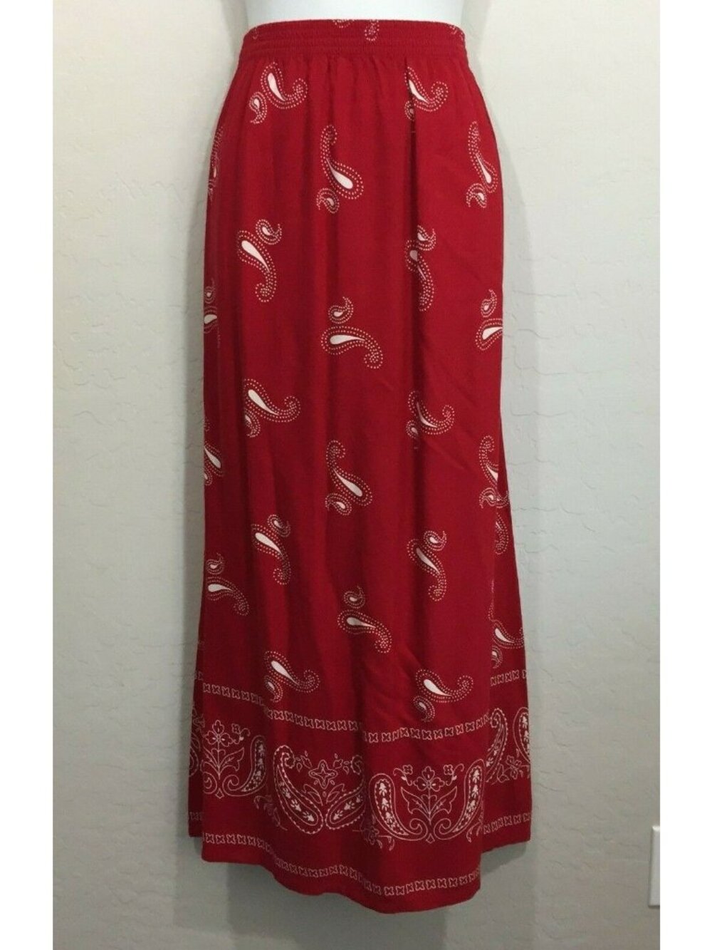Blair Womens Red Paisley Elastic Waist Long Maxi Modest Skirt Western Medium